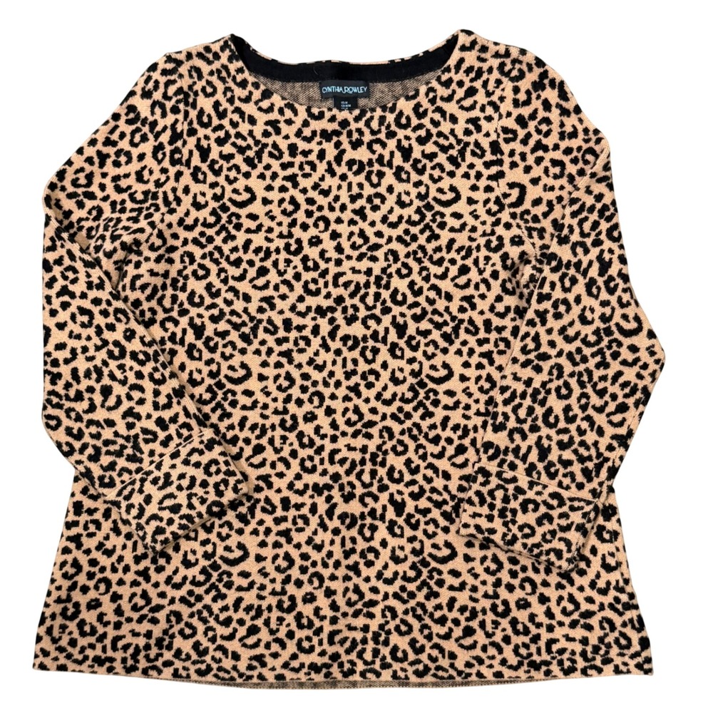 Cynthia Rowley Animal Print Soft Neutral Sweater (M) Elevated Chic Modern Tan
